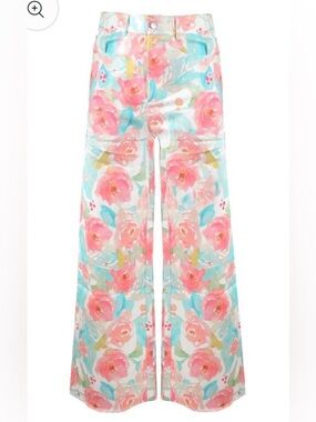 NWT Elsie & Fred Floral Print jeans sz small new wide straight leg